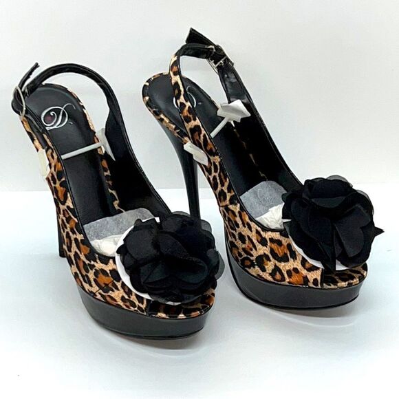 Delicious Leopard Print Sling Back Peep Toe High Heel Stiletto Pumps. Size 8.5 - Picture 6 of 8